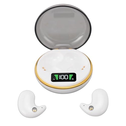 Yunseity Mini Bluetooth Earbuds, in Ear Stereo Earphones with Digital Display Charging Case, Mini for Sleep Work Music (White) - color: White
