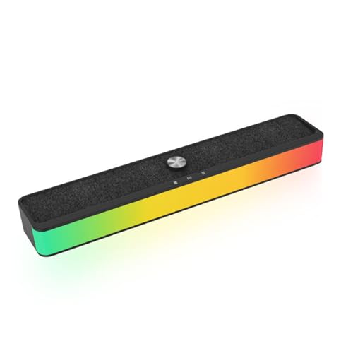 RGB Desktop Soundbar, 2.0 Channel Computer Speaker with Dynamic Lighting and Audio Light Sync, Volume Knob