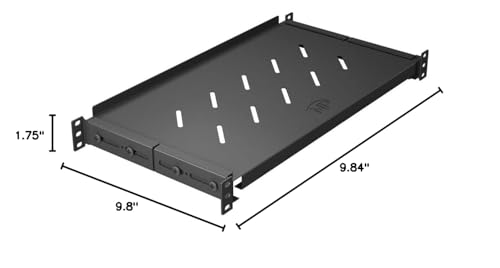 Vented 4-Post Shelf, Adjustable, Black, 250 mm Depth, 1U, 242 lbs, Cold Rolled Steel - size: 10" Deep