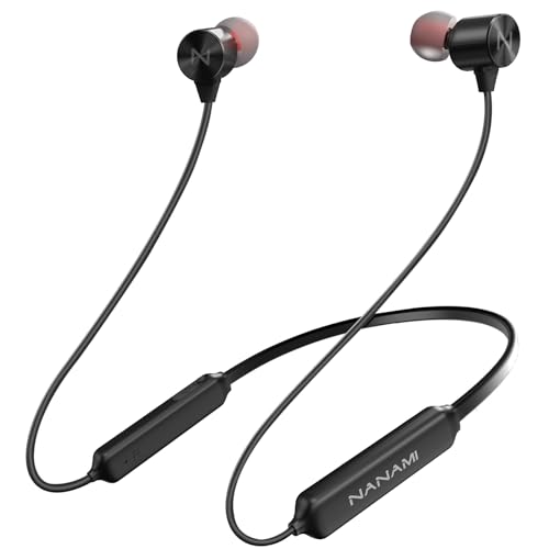NANAMI Earbuds, Update Bluetooth Wireless Headphones, IPX7 Waterproof, in-Ear Earphones with Mic, Magnetic Neckband, HiFi Stereo Deep Bass Noise Cancellation Headsets,18 Hours Playtime for Gym,Sports - color: Black with red