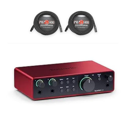 Focusrite Scarlett 2i2 4th Gen USB Audio Interface for Recording, Songwriting, Streaming and Podcasting with Pig Hog PHM20 High Performance 8mm XLR Microphone Cable, 20 Feet (2 Pack)