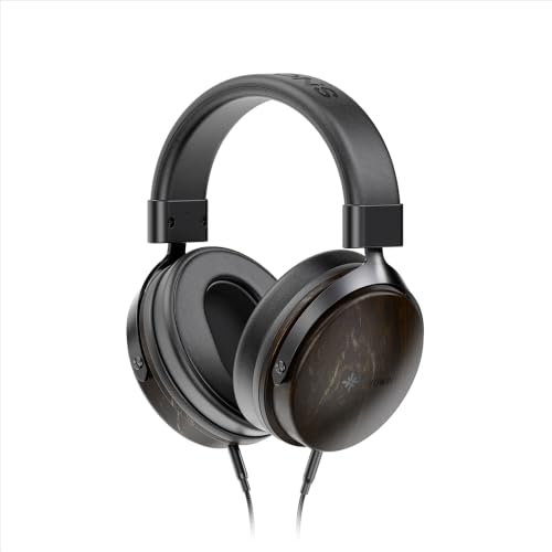 SNOWSKY FIIO Nature Closed-Back Over-Ear Wired Hi-Fi Headphones, 50mm Dynamic Drivers, Dual 3.5mm Detachable Cable, Natural Sound Tuning, Wood Grain Ear Cups (Black) - color: Black