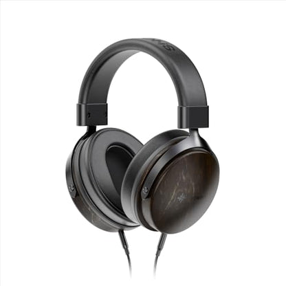 SNOWSKY FIIO Nature Closed-Back Over-Ear Wired Hi-Fi Headphones, 50mm Dynamic Drivers, Dual 3.5mm Detachable Cable, Natural Sound Tuning, Wood Grain Ear Cups (Black) - color: Black