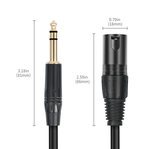6.6 FT XLR Male to 1/4 TRS,2Pack Professional 6.35mm TRS to XLR Male Quarter inch Balanced Cable for Mixer Power Amplifier - color: XLR Male to 6.35, size: 6.6 ft - 2 Pack