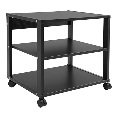 3-Tier AV Stand, Audio Video Media Rack with Lockable Wheels, 88 Lbs Capacity Audio Rack Shelf for Record Player, Stereo Receiver, Living Room, Black (3-Tier) - size: 3-Tier