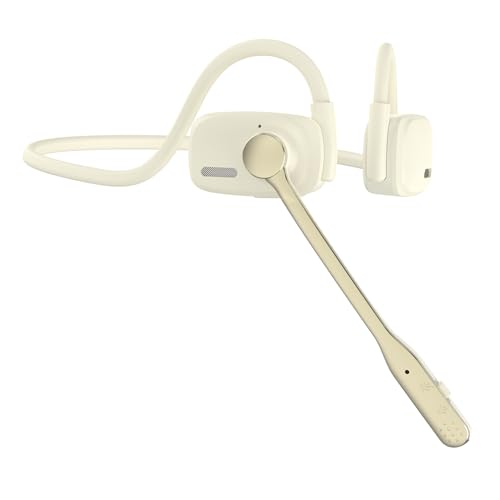 Open Ear Bluetooth V5.4 Wireless Headphones with Noise Cancelling Mic | 12H Playtime, 15.4mm Diaphragm Driver, Open Ear Headset for Office Meeting Running Cycling Driving (Beige)