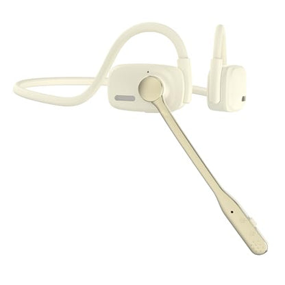 Open Ear Bluetooth V5.4 Wireless Headphones with Noise Cancelling Mic | 12H Playtime, 15.4mm Diaphragm Driver, Open Ear Headset for Office Meeting Running Cycling Driving (Beige)