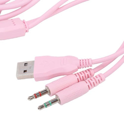 LICAEVEY Wired USB Gaming Headset for PC Switch Mobile Devices, 3.5mm RGB Headphones with 50mm Driver Unit 7.1 Surround Sound Noise Cancelling Microphone (Pink) - color: Pink
