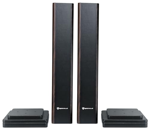 Rockville RHT28D Pair 28" Bookshelf Home Theater Speaker Stands, Dark Wood | 60 lb Capacity, Dual Top Platforms, MDF, Brass & Rubber Spikes, EVA Isolation Pads, Low Resonance - color: Dark Wood