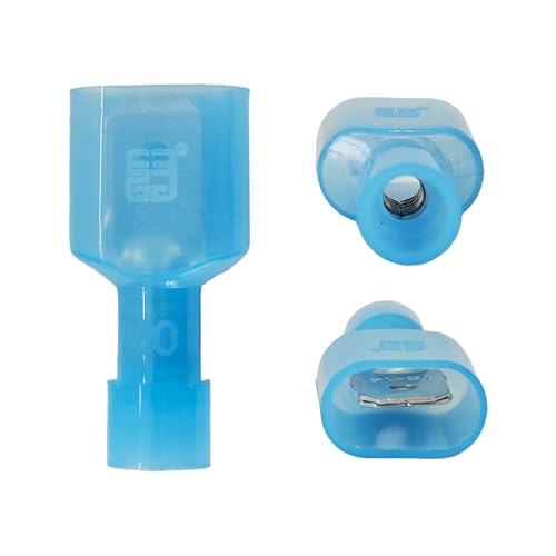 100Pcs Bule Male Spade Connectors 16-14 AWG, Nylon Insulated Quick Disconnect Terminals, Tinned Copper Crimp Wire Connectors for Automotive, Speaker, Electronics - size: 16-14 AWG