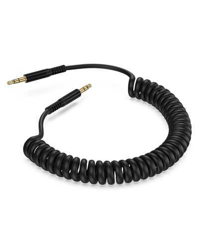 Coiled 3.5mm Audio Aux Cable,Auxiliary Cord,Aux Cord for Car Headphones 4FT | Hi-Fi Audio Cable 3.5mm Male to Male Compatible with Car, Home Stereos, Speaker, iPhone, iPad, Beats, Echo Dot, PS4/PS5, XBox - color: Black-1