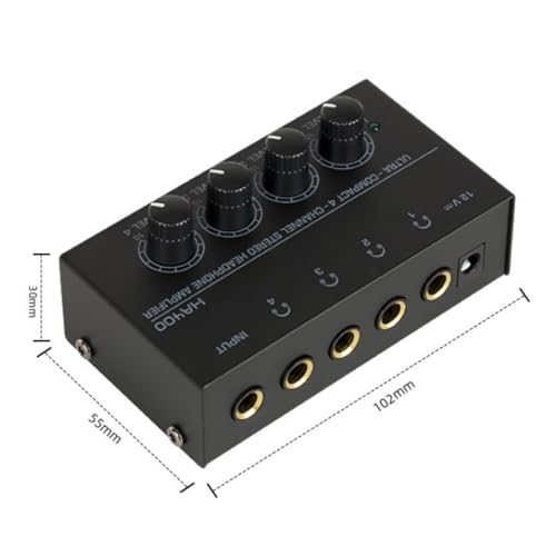 DC 12V 4-CH Stereo Headphone Audio Amplifier with 6.35MM Outputs Lossless Sound Independent Volume Control