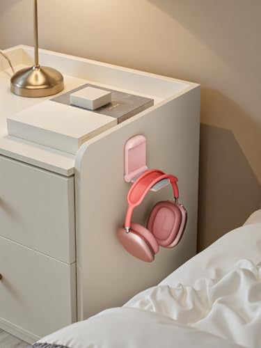 MAMUVIMO Headphone Stand, 2 Pack Headset Stand Foldable＆Sticky, Headphone Holder Hook Mount with Non-Slip Silicone, Adhesive Earphone Desk Hanger Clip Space-Saving for Airpods Max, All Earphones-Pink - color: Pink, size: 2 Pack