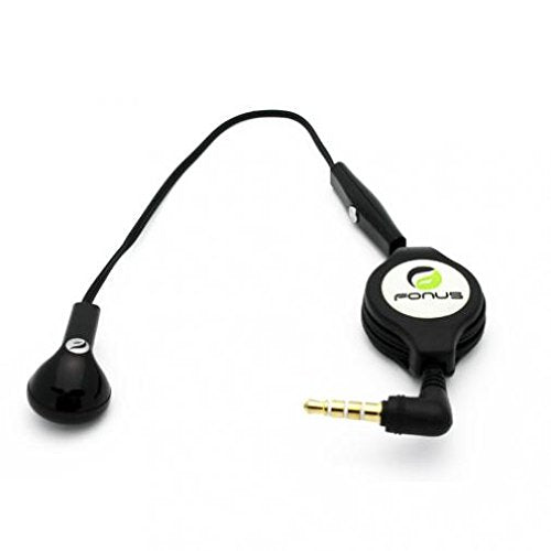 Retractable Headset Mono Hands-Free Earphone w Mic Single Earbud Headphone Wired [3.5mm] [Black] for Motorola Moto G4 - Motorola Moto G5 Plus (XT1687)