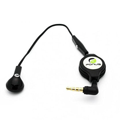 Retractable Headset Mono Hands-Free Earphone w Mic Single Earbud Headphone Wired [3.5mm] [Black] for Motorola Moto G4 - Motorola Moto G5 Plus (XT1687)