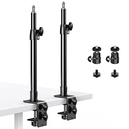 2-Pack Camera Desk Mount Stand with 1/4" Ball Head and Cold Shoe Mount Adapter,12.9-22" Tabletop Mounts Stand, Adjustable Aluminum Desktop Light Stand, for DSLR Camera, Ring Light, Video Light