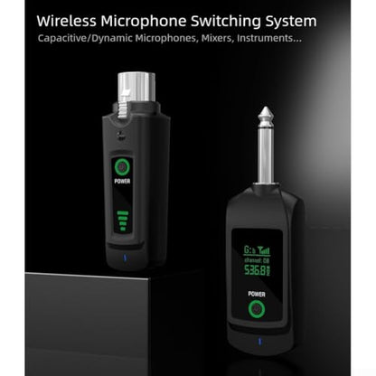 FABULETTA Wireless XLR Microphone System, 2.4G Dynamic Mic Transmitter with 80m Range, Rechargeable for Live Stage, Church, and Public Speaking Events(1 in 2)
