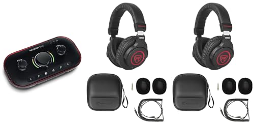 Audiosavings Bundle: Focusrite Vocaster Two USB-C Podcast Podcasting Studio Audio Recording Interface Bundle with (2) Rockville PRO-M50 SR Studio Headphones (3 Items)