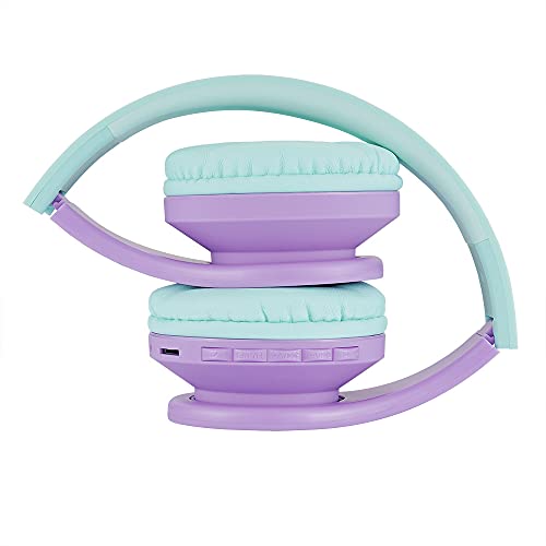 PowerLocus Bluetooth Headphones for Kids, Wireless Foldable Headphones Over Ear, Headphone with Microphone, 85DB Volume Limit, Wireless and Wired Headset with Micro SD, FM for Cellphones, Tablets, PC - color: Teal/Purple