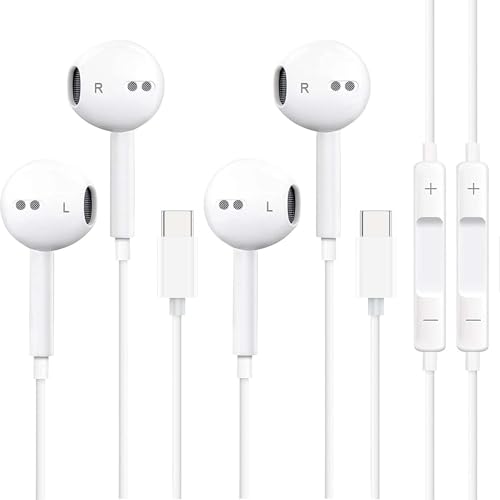 USB C Earbuds for iPhone 17 16 15, 2 Pack Wired with Mic and Remote