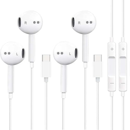 USB C Earbuds for iPhone 17 16 15, 2 Pack Wired with Mic and Remote