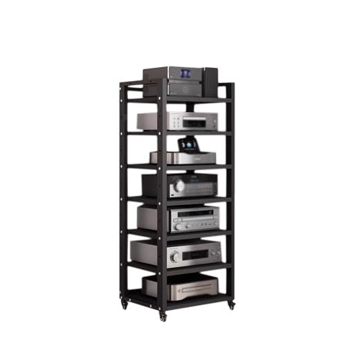 7 Tier Audio Rack Tower, CD Record Player Stereo Receiver AV Equipment Cabinet Display Rack, Weight Capacity 661 lbs, with Adjustable Wooden Shelves for Home (7 Tier Black) - size: 7 Tier Black