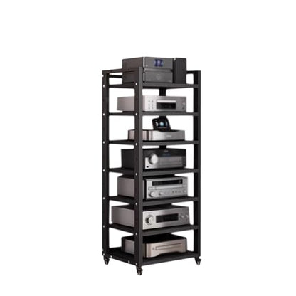 7 Tier Audio Rack Tower, CD Record Player Stereo Receiver AV Equipment Cabinet Display Rack, Weight Capacity 661 lbs, with Adjustable Wooden Shelves for Home (7 Tier Black) - size: 7 Tier Black