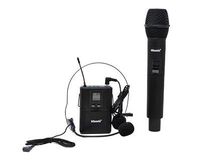 HISONIC HS120BT HL Portable PA System with Wireless Microphones and Lithium Rechargeable Battery and Car Cable Bluetooth Connected with Cell Phones and Pads Black