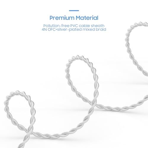 BASN IEM Earphone Cable,1.5m Wired Detachable MMCX Connector in Ear Monitor Cable for BASN Bsinger, Bmaster, MMCX Series (SC100-MMCX-White) - color: SC White