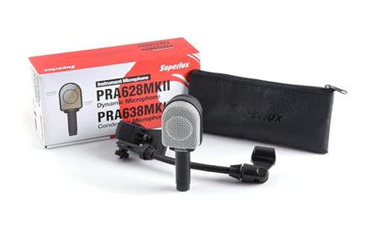Superlux PRA628MKII Professional Dynamic Instrument Microphone, Wired Super-Cardioid Mic for Guitar/Bass Amps & Live Sound. Recording for Studio and Live Performance, Road-Ready with Clamp & Bag