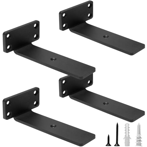 HITOMEN Heavy Duty Floating Shelf Brackets, 6-Inch (1/5'' Thick) Hidden Shelves Hardware, Iron L Brackets, Rustic Industrial Black Metal Wall Shelving Supports, 4 Pack - size: 6 Inch, style: 4 Pack