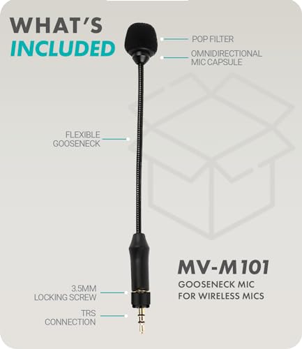 Movo MV-M101 Gooseneck Omnidirectional Lavalier Microphone- Compatible with DJI Mic/Rode Wireless Go Series Wireless Transmitters - Lapel Mic for Interviews and Content Creators (TRS 3.5mm)