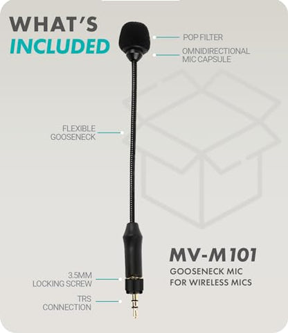 Movo MV-M101 Gooseneck Omnidirectional Lavalier Microphone- Compatible with DJI Mic/Rode Wireless Go Series Wireless Transmitters - Lapel Mic for Interviews and Content Creators (TRS 3.5mm)
