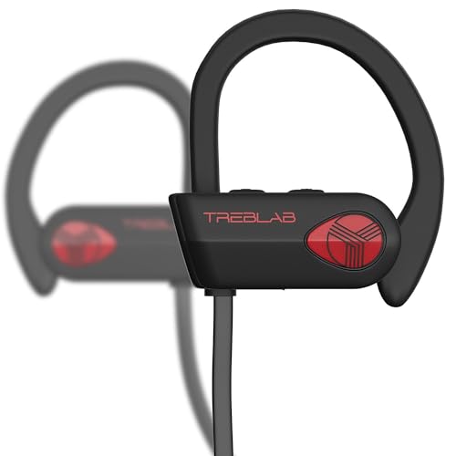 TREBLAB XR500 Bluetooth Running Headphones, IPX7 Waterproof, Noise Cancelling, Secure-Fit, Wireless Sport Earbuds with Mic