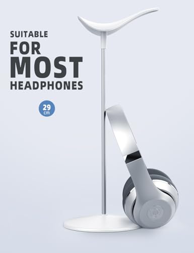 Lamicall Headphone Stand Desktop Headset Holder, Elegant Earphone Stand | Unique Appearance Design, Ultra Sturdy, Multi-Scenario Use for All Headset like Airpods Max, HyperX, Beats, Senn heiser - color: White
