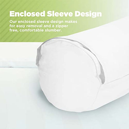 Cotton Neck Roll Pillowcase - Hypoallergenic and Smooth Natural Fabric Pillow Protector - Soft and Breathable Sateen Weave Pillow Cover with Enclosed Sleeve Design - Made in USA - White, 4" x 12" - color: White (Sateen Weave), size: 4" x 12"