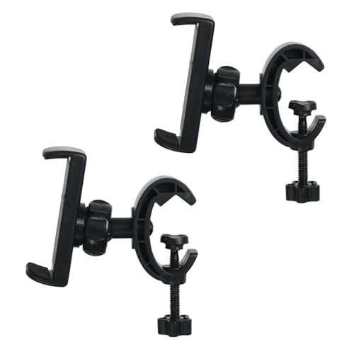 2 Pack Mic Stand Phone Holder Mount Photography Light Stand Phone Mount Holder Clamp Phone Clip for Microphone Stand Tripod Boom Arm Floor Mic Stand Selfie Stick Ring Light Camera Tripod