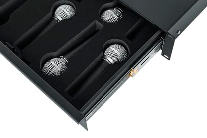Gator Rackworks Wired Microphone Rack Mounted Drawer with Lock - Fits 10 Wired Microphones, 2U Size (GRW-DRWMIC10) - size: 2U Rack Space - Wired Mic Insert, style: Wired Mic Drawer
