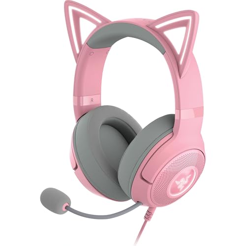 Razer Kraken Kitty V2 USB Wired Headset, Chroma RGB Kitty Ears, Pink | Stream Reactive Lighting, HyperClear Cardioid Mic, 40 mm Drivers, 7.1 Surround Sound, Comfortable Ear Cushions - color: Quartz Pink