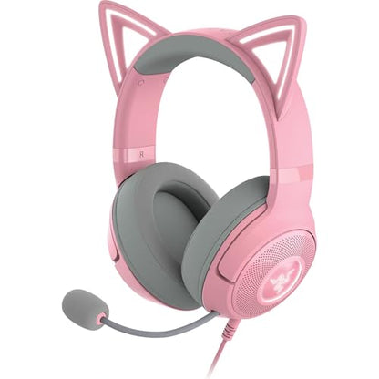 Razer Kraken Kitty V2 USB Wired Headset, Chroma RGB Kitty Ears, Pink | Stream Reactive Lighting, HyperClear Cardioid Mic, 40 mm Drivers, 7.1 Surround Sound, Comfortable Ear Cushions - color: Quartz Pink