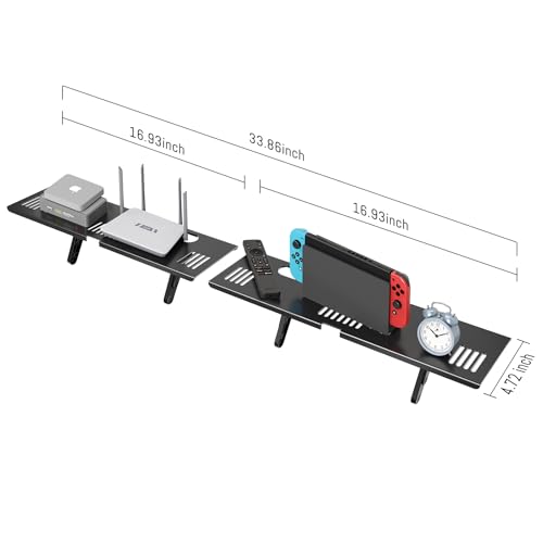 CABTE Adjustable Steel TV Top Shelf, Floating TV Stand for Soundbar | Universal Monitor Shelf for Game Console, Cable Box, Router Shelves (33.86X4.72inch) - style: 33.86X4.72inch