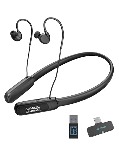 Rampage 2 Bluetooth Neckband Headphones with Mic for Work, Wireless Headset with 2.4G USB Dongle, Around-the-Neck Earbuds, 32H Battery, Low Latency, for Computer, Laptop, Meetings, Calls