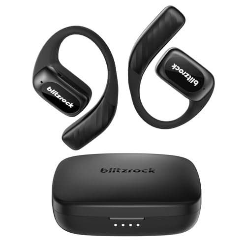 BlitzRock CT3 Open Ear Headphones Bluetooth 5.4, 32Hrs Playtime IPX5, 4-Mic ENC Clear Calls, Custom EQ App, Ergonomic Earhooks for Running/Cycling/Gym - color: Dark Black
