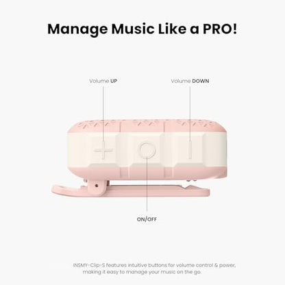 INSMY Wearable Bluetooth Speakers IP67 Waterproof Clip On Small Speaker | Portable Personal Speakers,Clean Sound,Stereo Pair,Wireless,ENC Built-in Mic,Lightweight for Golf Work Pool Gift (Pink) - color: Pink