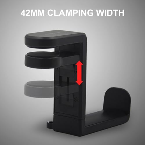 Headphone Stand, Gaming Headset Holder, 360 Degree Rotation Adjustable Headphone Stand, Adjustable Clamp-on Under Desk Hanger, Cable Clip Organizer (Black)