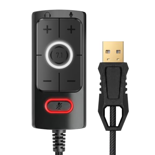 1Mii S03 External USB Sound Card, 7.1 Surround USB 3.5mm Jack Audio Adapter | for PC to Headphones, Plug & Play, Volume Control and Mic Mute for Gaming, USB to AUX for Headset, Computer, PS4, PS5, 6FT