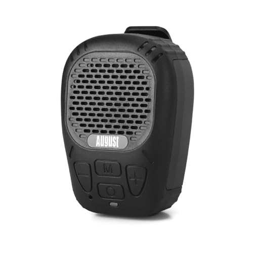 August MS550 Portable Bluetooth Speaker with Magnetic Clip On, Microphone | 30H Playback, IP56 Waterproof, Micro SD for MP3, Hands Free Calling, Outdoor Speaker for Cycling Hiking Camping
