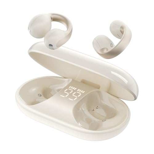 TALIX Open Ear Clip-On Wireless Bluetooth 6.0 Earbuds X7, White | Ultra-Light 4.8g, LED Battery Display, Clear Sound, Bluetooth 6.0, Dual-Device Switching, IPX4 Sweatproof, Touch Control - color: White