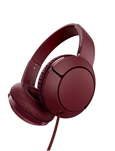 TCL Mtro200 On-Ear Wired Headphones Super Light Weight Headphones with 32mm Drivers for Huge Bass and Built-in Mic – Burgundy Crush - color: Burgundy Crush