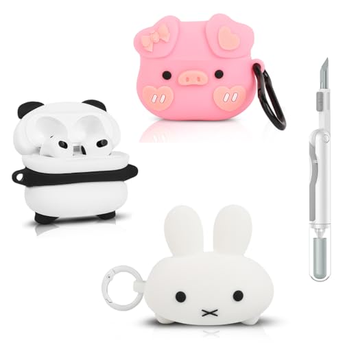 (3Pack+Cleaner Pen) Suublg Case for AirPods 3rd Generation Earbuds with Cleaning Pen Kits, Silicone Cover Protective Shockproof with Cartoon Styles of Design for AirPods 3 (PP+PP+PG) - color: PP+PP+PG